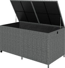 Outsunny 650 L vízálló rattan párnatároló doboz tetővel, kerekekkel – UV-álló kerti láda | 150 x 75 x 74 cm – Sötétszürke | Aosom