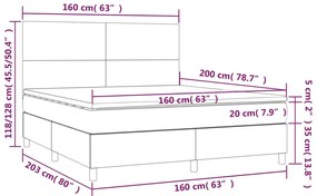 barna szövet rugós és LED-es ágy matraccal 160x200 cm