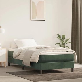 Sötétzöld bársony rugós ágy matraccal 90x190 cm