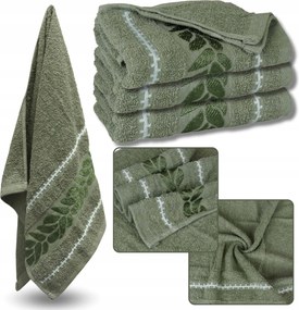Zöld pamut törölköző dekoratív hímzéssel, levelekkel 48x100 cm x3
