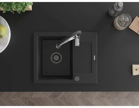 Mexen Enzo, 1 kamrás gránit mosogató 576x465x174 mm és Aster mosogató csaptelep, fekete, 6506-77-73450-07-B