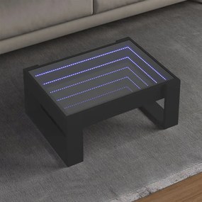 Fekete végtelen hatású LED-es dohányzóasztal 70 x 53 x 30 cm
