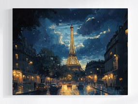 Vászonkép Canvas Város Párizs Eiffel-torony Utca Este Éjszaka 100x75