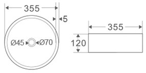 Mereo Mereo, Munkalapos mosdó túlfolyó nélkül, 355x120 mm, kerek, kerámia, MER-UC363612C