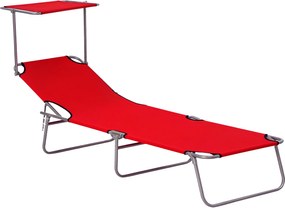 Outsunny Összecsukható Napozóágy Napernyővel, Állítható Háttámlával 4 Pozícióban, Időjárásálló Kemping Napozóágy 120 kg Teherbírással, Kerthez, Tenger