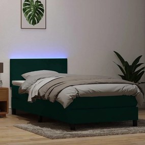 sötétzöld bársony rugós ágy matraccal 80x220 cm