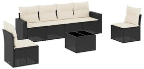 vidaXL 7 részes fekete polyrattan kerti ülőgarnitúra párnával