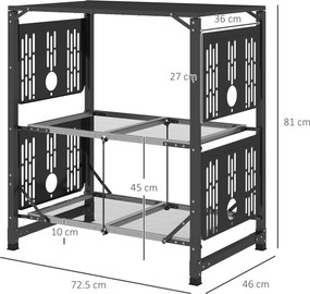 Outsunny Összecsukható Konyha Kempingasztal Acélból és Alumíniumból, Hordtáskával, 2 Összecsukható Polccal, 2 Polccal és Pohártartókkal, méretei: 126L