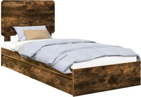 vidaXL Tárolós Ágy fejtámlával Füstölt tölgy 90 x 190 cm Faanyag