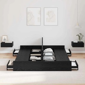 Ágykeret tárolóval fejtámlával Musta tammi 135 x 190 cm Faanyag