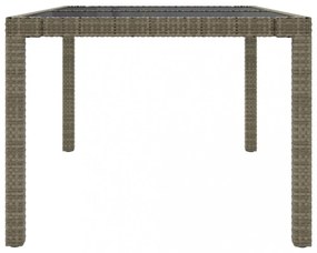szürke polyrattan és edzett üveg kerti asztal 150 x 90 x 75 cm