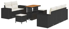 vidaXL Kerti Kanapé Szett párnával 8 pcs Fekete és Krém Poly Rattan