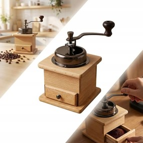 Kézi Daráló Klasszikus Bükk Retro Kávé Borshoz, Állítható Fiókkal