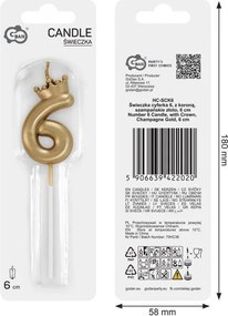 Arany Champagne Crown 6-os számgyertya, tortagyertya 6 cm