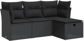 vidaXL 4 részes fekete polyrattan kerti ülőgarnitúra párnákkal