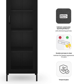 Fekete üveg vitrin nappaliba, fém lábakon LUIGI Modern 500 x 1800 x 350 mm