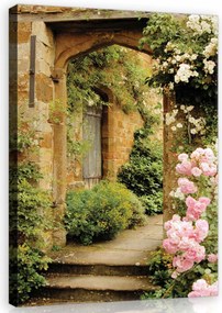 Vászonkép 75x100 Bárka kert rózsa virágok zöld kő nyugalom természet nyár