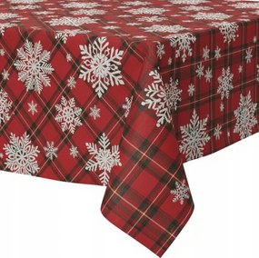 Ünnepi Eldobható Asztalterítő 130x180 Műanyag Viaszos Vászon Piros Hópehelyes