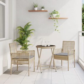 3 darabos Kerti Bistro Szett Párnákkal Bézs Poli Rattan