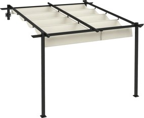 Outsunny Patio Pergola kb. 3x3m Kerti Pavilon Alumíniumból, Fali Felszerelésű Kerti Pavilon Állítható Tetővel, Napsütés Elleni Védő Tető Kerti Teraszr