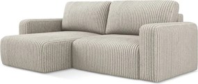 Bézs kordbársony kinyitható-tárolóhelyes sarokkanapé (bal oldali-heverő résszel) Kona – Makamii