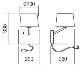 Redo 01-1807 - LED fali lámpa TOMO 1xE27/42W/230V+1xLED/3W