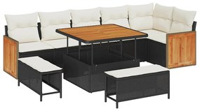 vidaXL Kerti Kanapé Szett párnával 9 pcs Fekete és Krém