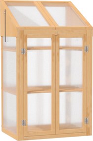Outsunny fa hidegkeret, mini üvegház 70 x 50 x 120 cm, tetővel, ablakkal, dupla ajtóval, fényáteresztő hidegkeret 3 polccal, télálló emelt ágyás kerth