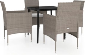 vidaXL 5 részes bézs és fekete kerti étkezőgarnitúra párnákkal