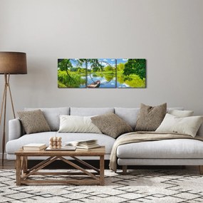 Egy nyári folyó képe hajóval (órával) (90x30 cm)
