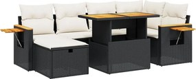 vidaXL 7 részes fekete polyrattan kerti ülőgarnitúra párnával