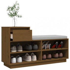 mézbarna tömör fenyőfa cipőszekrény 110 x 34 x 61 cm