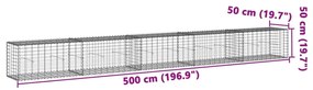 horganyzott vas gabion kosár fedéllel 500 x 50 x 50 cm