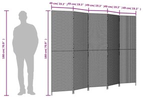 szürke 5-paneles polyrattan térelválasztó
