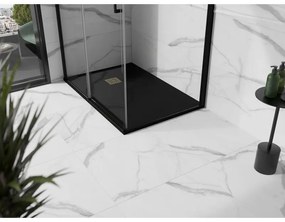 Mexen, Mexen Stone+ kompozytowy prostokątny brodzik 140 x 80 cm, czarny, zlota maskownica - 44708014-G