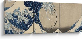 Kép - Katsushika Hokusai, Under the Wave off Kanagawa, reprodukciók (órával) (90x30 cm)