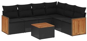 vidaXL 7 részes fekete polyrattan kerti ülőgarnitúra párnával
