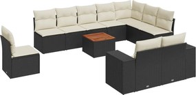vidaXL 11 részes fekete polyrattan kerti ülőgarnitúra párnákkal