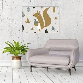 Üveg kép - Mókus dióval (70x50 cm)