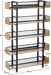 5 polcos polcállvány, tölgy/fekete, KILIS NEW TYP 2