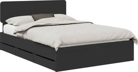 vidaXL Ágykeret fejtámlával fiókkal Fekete 150 x 200 cm Mérnöki fa