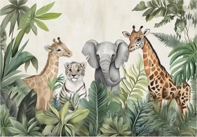 Gyerekszoba fotótapéta Dzsungel elefánt zsiráffal és tigrissel gyerek