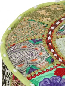 kézzel készült kerek zöld pamut patchwork puff 40 x 20 cm
