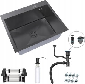 Egymedencés Mosogató Fekete Acél Fekete Matt 60x50x22cm