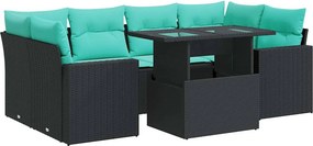 vidaXL 7 részes fekete polyrattan akácfa kerti ülőgarnitúra párnával
