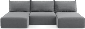 Szürke bársony kinyitható-tárolóhelyes sarokkanapé (U alakú) Kalena – Makamii