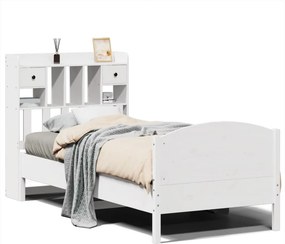vidaXL fehér tömör fenyőfa könyvespolcos ágy matrac nélkül 75 x 190 cm
