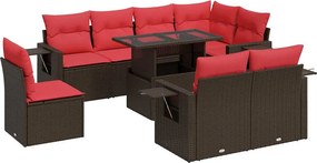 vidaXL 9 részes barna polyrattan akácfa kerti ülőgarnitúra párnákkal
