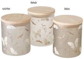 Üveg konyhai tároló fatetővel, 10,5x13cm, 750ml, pillangós,bézs,-szürke,-fehér