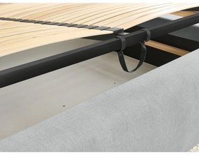 Világosszürke kárpitozott franciaágy tárolóhellyel, ágyráccsal 160x200 cm Jagna – Bobochic Paris